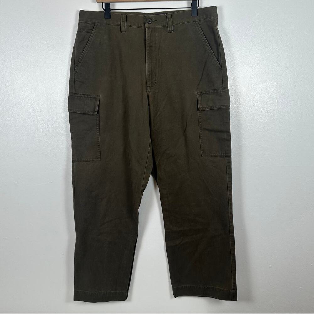 Eddie Bauer Mens Leg 100% Cotton Casual Straight Olive Green Cargo Pants 36x30